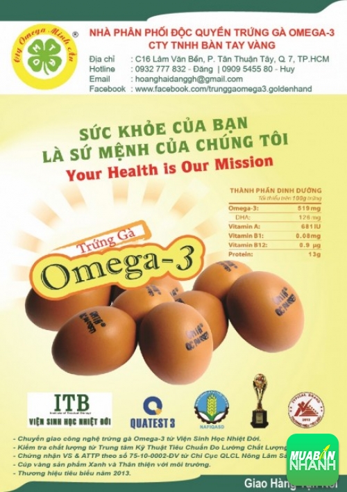 In tờ rơi khổ A5 cho công ty TNHH Bàn Tay Vàng quảng cáo trứng gà Omega-3